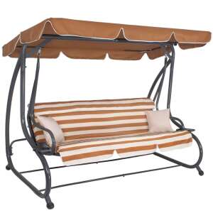 Springos Four-Person Garden Swing Bed with Adjustable Sunshade - Striped #brown-beige