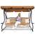 Woman relaxing on Springos 4-person garden swing bed with adjustable canopy - brown-beige striped