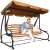 Springos Four-Person Garden Swing Bed with Adjustable Sunshade - Striped #brown-beige 52705085