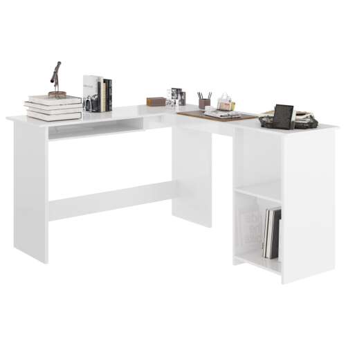 Fehér magasfényű l-alakú sarok-íróasztal 120 x 140 x 75 cm 52746860