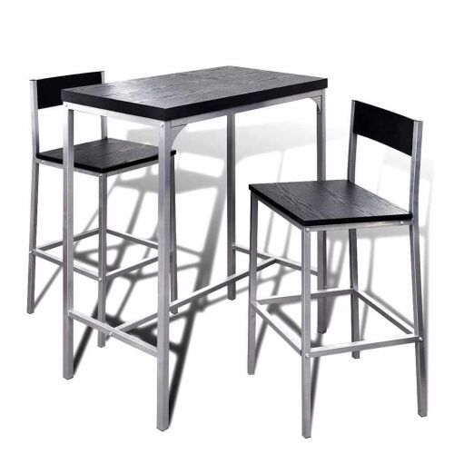 Modern Bárpult Szett - Fekete MDF - 2 Szék