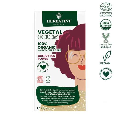 Herbatint Vegetal Color 100% bio hajfesték, cseresznyepiros, 100g, 3.5 oz, vegán, állatkísérlet-mentes, USDA bio, bio minősítéssel, ayurvédikus növényekkel