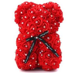 Piros rózsaszőrös maci strasszokkal, 25 cm, ajándék Valentin-napra, születésnapra, évfordulóra - Ajándék ötlet Valentin-napra