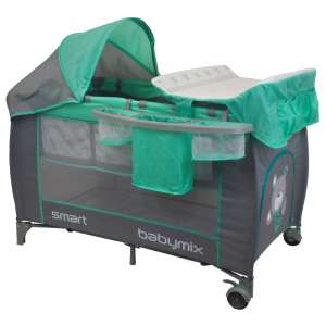 Baby Mix Smart Plus Utazóágy - Maci #menta-szürke