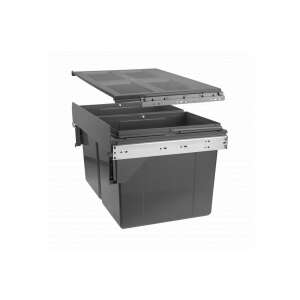 PRACIT ECO 400 hulladékgyűjtő rendszer, 2 x 16 literes szemetes, antracit, előlaprögzítővel, nyitott nézet - Lakberendezés