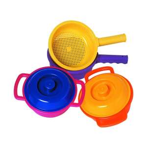 8-teiliges buntes Spielzeug-Küchenset aus Kunststoff mit Töpfen, Pfannen und Deckeln - Dorex