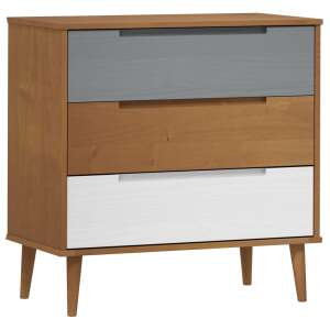 Brown solid pine chest of drawers with 3 drawers, 80 x 40 x 80 cm - Dresser
