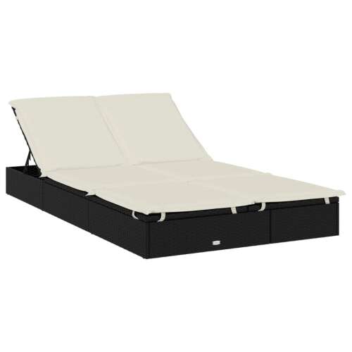vidaXL Kétüléses Napozóágy - Fekete Polyrattan - 201x110cm 53166403 - Napozóágy és nyugágy