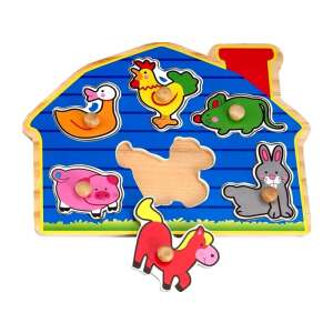 Bauernhof-Tiere Holzpuzzle für Kleinkinder, 6 Teile, enthält Ente, Huhn, Maus, Schwein, Pferd und Kaninchen - Babywalker, Lauflernhilfen und Entwicklungsspiele für Kleinkinder