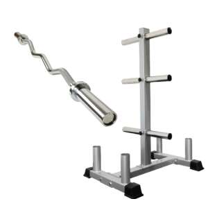 Tárcsatartó állvány ZOCO BODY FIT YL-007, 50 mm átmérővel, Maximális támogatott súly 500 kg, és Fitness Rúd RX-056, Hajlított, Szürke