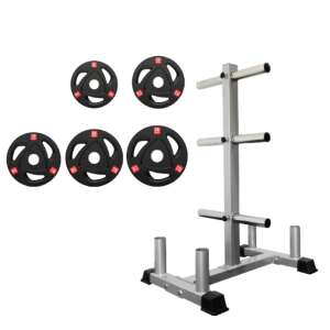 Tárcsatartó állvány ZOCO BODY FIT YL-007, 50 mm átmérővel, Maximális támogatott súly 500 kg, és Súlyzótárcsák GLP008, Súly 5 - 25 kg, Szürke/Fekete