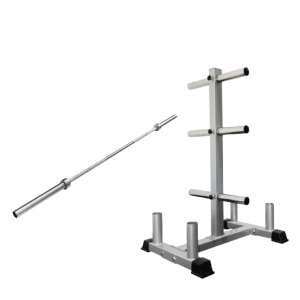 Tárcsatartó állvány ZOCO BODY FIT, 50 mm átmérővel, Maximális támogatott súly 200 kg, és Fitness Rúd, Hosszúság 120 cm, Átmérő 50 mm, 2 Biztosítékkal, Szürke