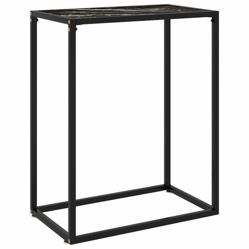 Fekete Márvány Mintázatú Edzett Üveg Tálalóasztal - 60x35x75 cm 183996440 - Konzolasztal