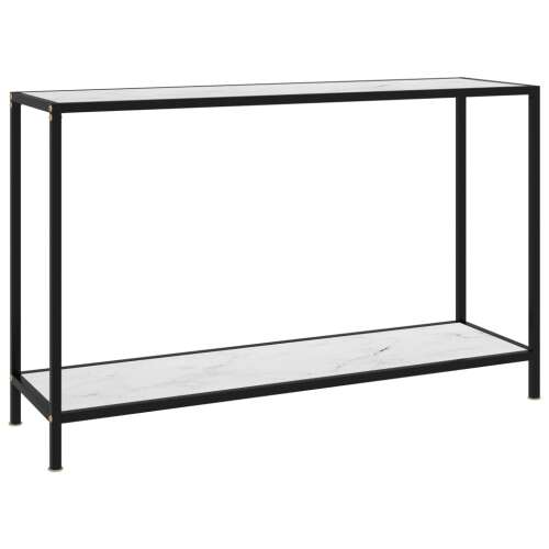 Fehér edzett üveg konzol asztal fekete fém kerettel, 120 x 35 x 75 cm - Konzolasztal