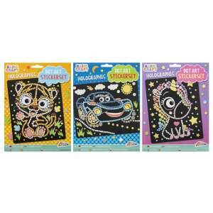 Basic Craft Set de autocolante cu puncte holografice, 3 modele: tigru, mașină, unicorn - Grafix