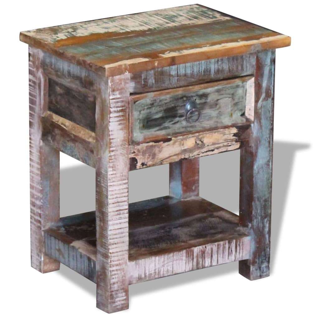 1 fiókos tömör újrahasznosított fa kisasztal 43 x 33 x 51 cm