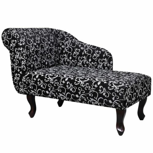 Fekete-Fehér Virágmintás Chaise Longue - Poliészter Szövet