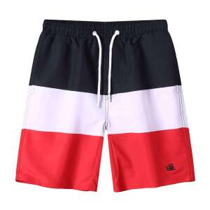 Glo Story Beach kurze Badehose für Jungen, rot-weiß-schwarzes Farbblockdesign - Bademode für Kinder