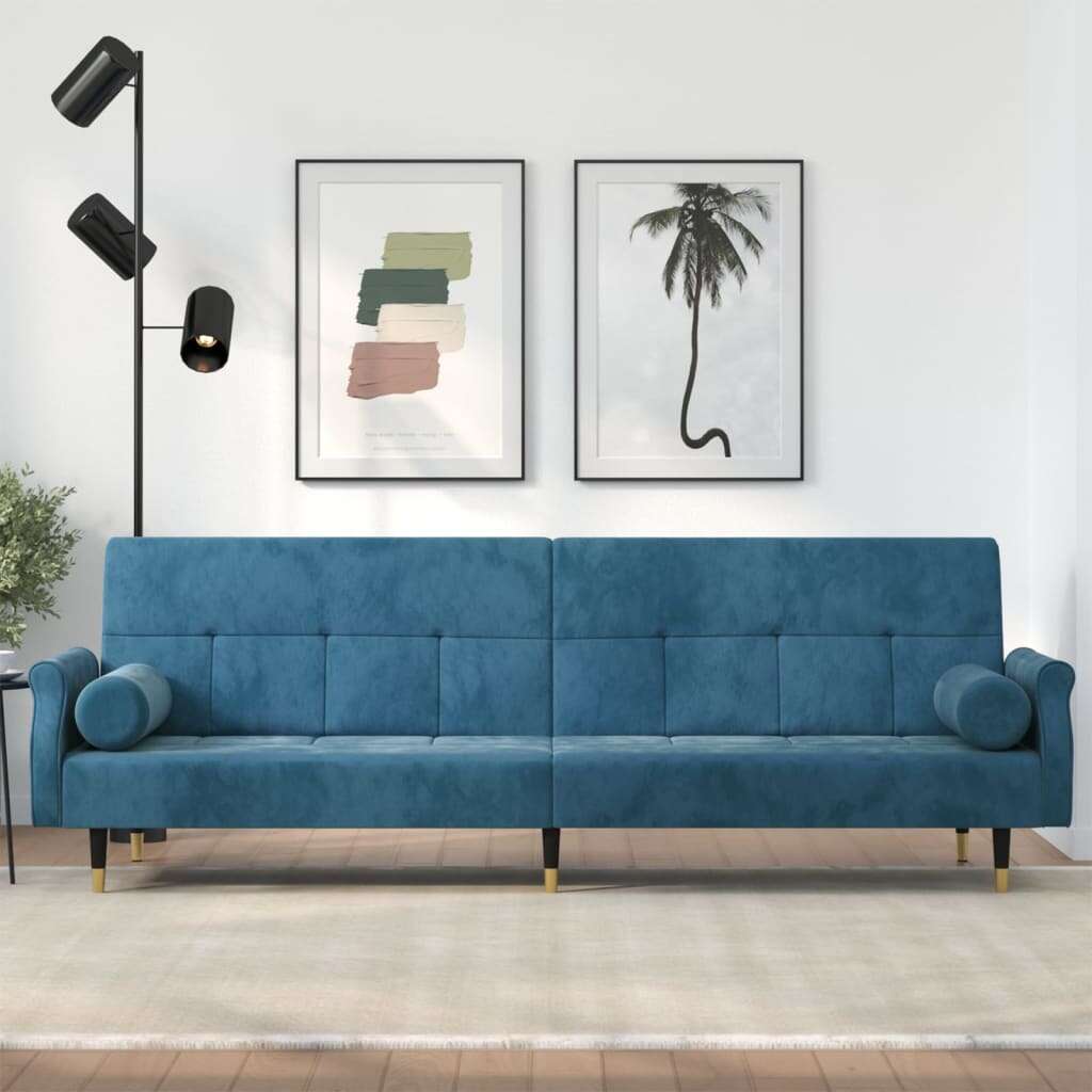 vidaXL kék bársony kanapéágy párnákkal