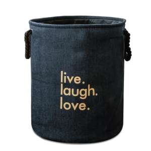 Koš na bielizeň Zeller z denimu s nápisom live laugh love, tmavomodrý, 40x50 cm - Nádoby na špinavú bielizeň