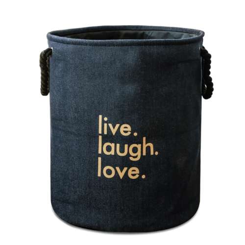 Koš na bielizeň Zeller z denimu s nápisom live laugh love, tmavomodrý, 40x50 cm