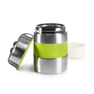 Ibili stainless steel food thermos with green band, 1.2 liter capacity, open view - Food & beverage carrier