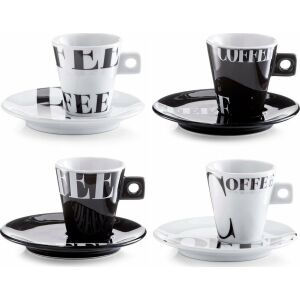 Zeller 8-piece espresso set, porcelain coffee cups and saucers, black and white design - Coffee & Tea Set