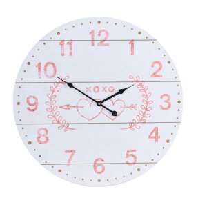 Weiße und rosafarbene Wanduhr im Landhausstil mit Herz- und Pfeil-Design, 55 cm - Innenarchitektur