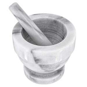 Judge Marble Mortar & Pestle, white and grey marble, 13x11 cm, angled view - Mortar