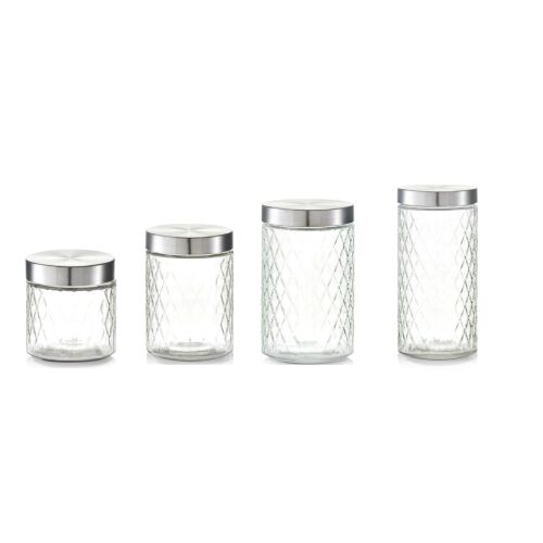 Set recipiente depozitare alimente Zeller, sticla/metal, transparent/argintiu