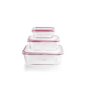 Ibili 3 piece glass food storage container set with red lids - Ibili
