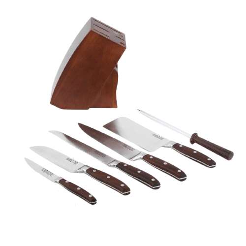 Carl Schmidt Sohn Michelangelo Soltau Messerset mit Holzblock, Edelstahl, silber/braun