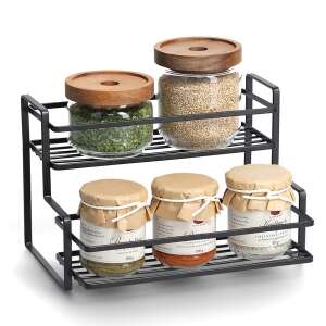 Zeller 2-tier spice rack, black metal, for organizing spices, jars, and bottles in the kitchen - Kitchen storage rack