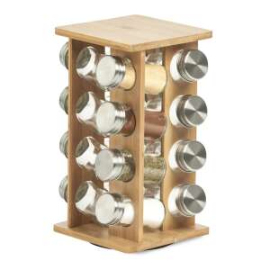 Zeller 16 piece spice rack set, bamboo, glass jars with stainless steel lids - Spice Rack