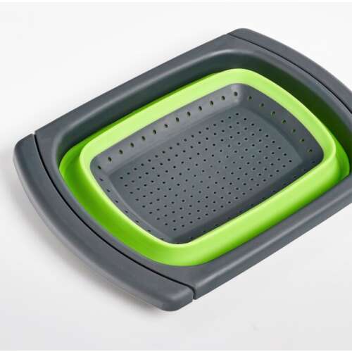 Zeller Collapsible Silicone Strainer with Handles, Green and Grey