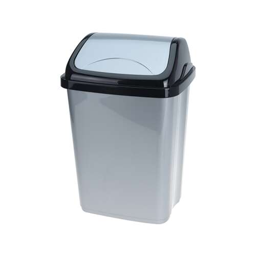 Excellent Houseware 10 liter plastic trash can with lid, black and grey