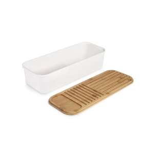 Ibili bread box with bamboo lid, white polypropylene bread box with bamboo cutting board lid - Food storage container