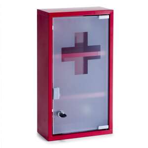 Red metal medicine cabinet with glass door and shelves, 25x12x45 cm - Medicine cabinet
