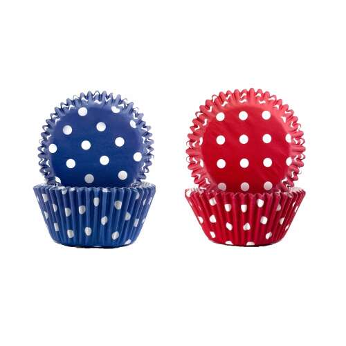 100 darabos Ibili Decor muffin sütőforma, pöttyös mintával, 7,5 cm, kék és piros