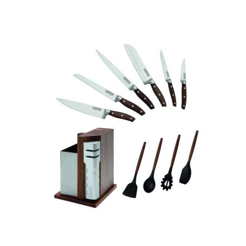 Carl Schmidt Sohn Soltau 6-piece knife set with wooden block, stainless steel, silver/brown