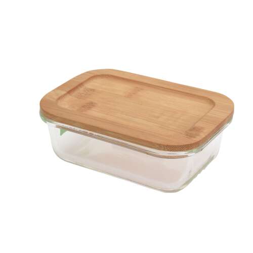 Szklany pojemnik do przechowywania żywności Excellent Houseware z bambusową pokrywką, 15.5x11x5 cm