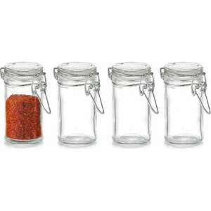Zeller 4-piece spice jar set, glass with metal closure, 4.5x8.4 cm, transparent/silver - Spice Rack