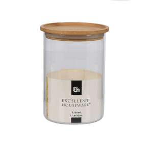 Excellent Houseware glass food storage jar with bamboo lid, 1700 ml capacity - Kitchen Storage Container