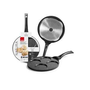 Ibili Natura pancake pan, aluminum, 26x1.5 cm, black, with 4 mini pancake molds, non-stick marble coating - Ibili