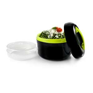 Ibili Lunch Away food container, black and green, with handle, 20x16 cm, showing food inside - Food storage container