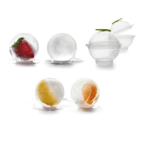 Ibili 4-piece ice ball mold set, clear plastic and silicone, 5.5 cm, for making round ice balls for cocktails and drinks