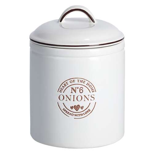 White ceramic onion storage jar with lid, Zeller Heart of the Home No. 6 Onions