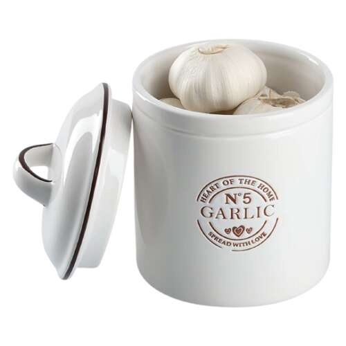 Szklany słoik Zeller do przechowywania czosnku, biały, 12x17,5 cm, 880 ml, z pokrywką, wzorem "Heart of the Home"