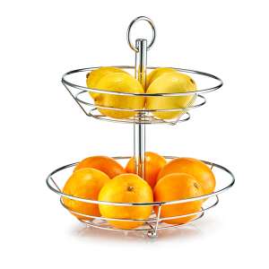 Zeller double fruit bowl, chrome steel, 26x29cm, silver, with lemons and oranges - Fruit basket