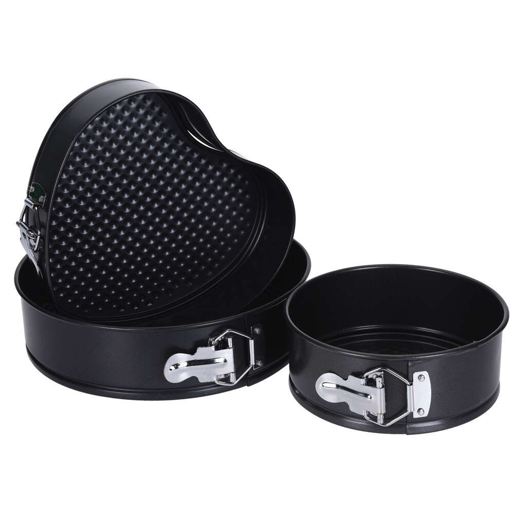 Set de 3 forme de tort antiaderente La Cucina pentru prăjituri, cu laterale detașabile, rotunde și în formă de inimă